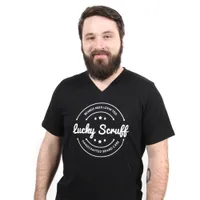 Man wearing a black Lucky Scruff tee